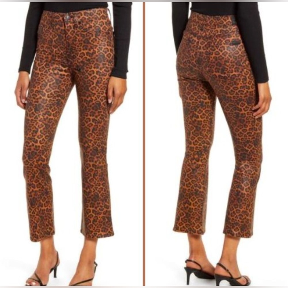 7 For All Mankind High Waist Slim Kick Flare Jeans Size 27 Womens Coated Leopard